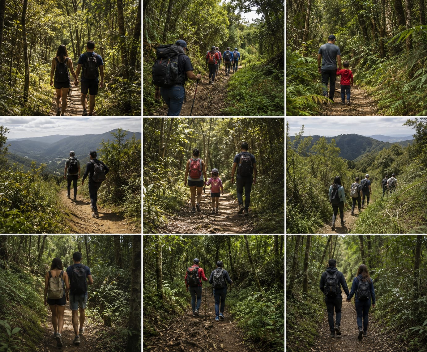 Personas caminando por senderos del bosque